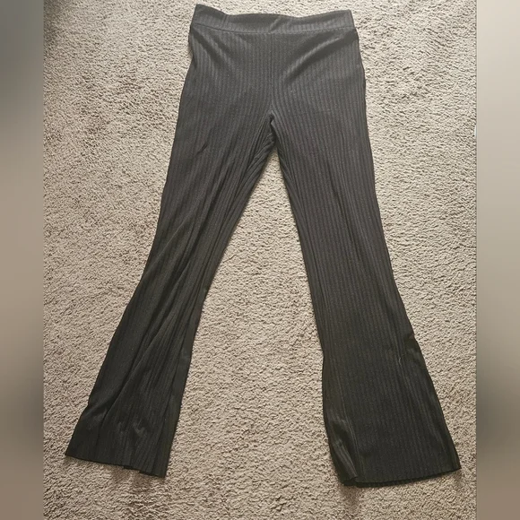 Black Ribbed Flare Pants - Picture 1 of 1
